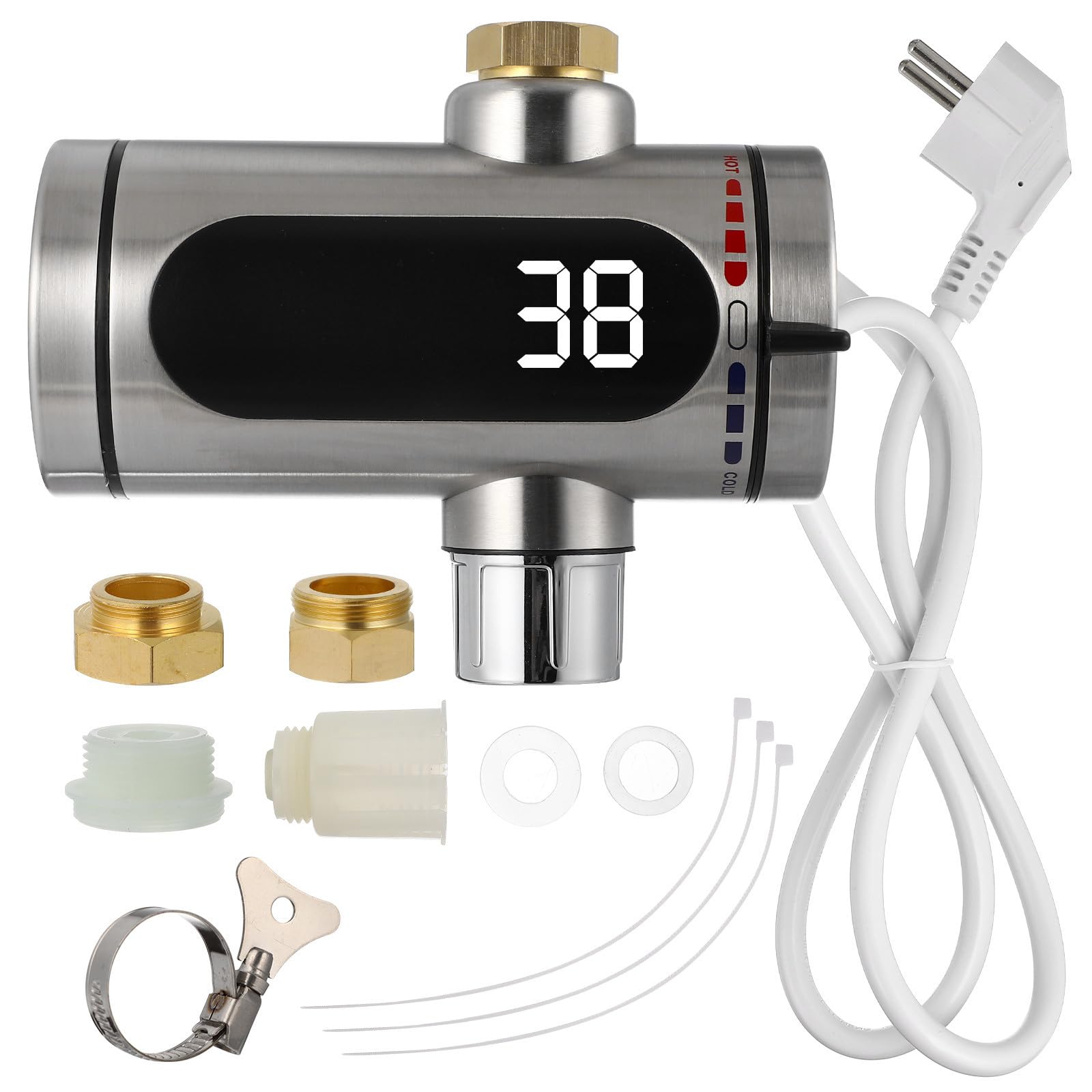Beavorty Rubinetto Scaldacqua Elettrico Istantaneo in Acciaio Inossidabile con Display Digitale LED e Serpentina Integrata, per Cucina e Patio