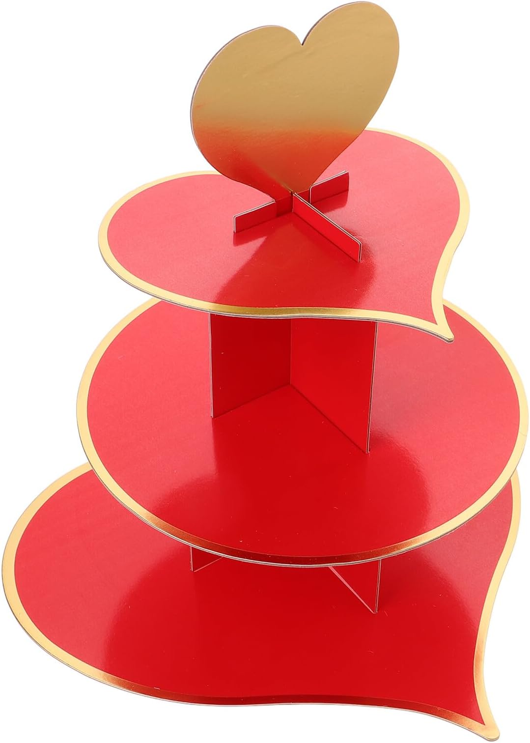 POPETPOP Red Heart 3-tier Paper Cupcake Stand Cake Tower Dessert Display Rack for Wedding Party Festival Cake Holder