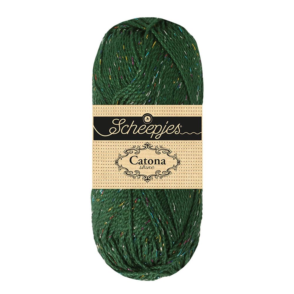 Scheepjes Catona Shine 50g - Fir Green with Rainbow Sparkle