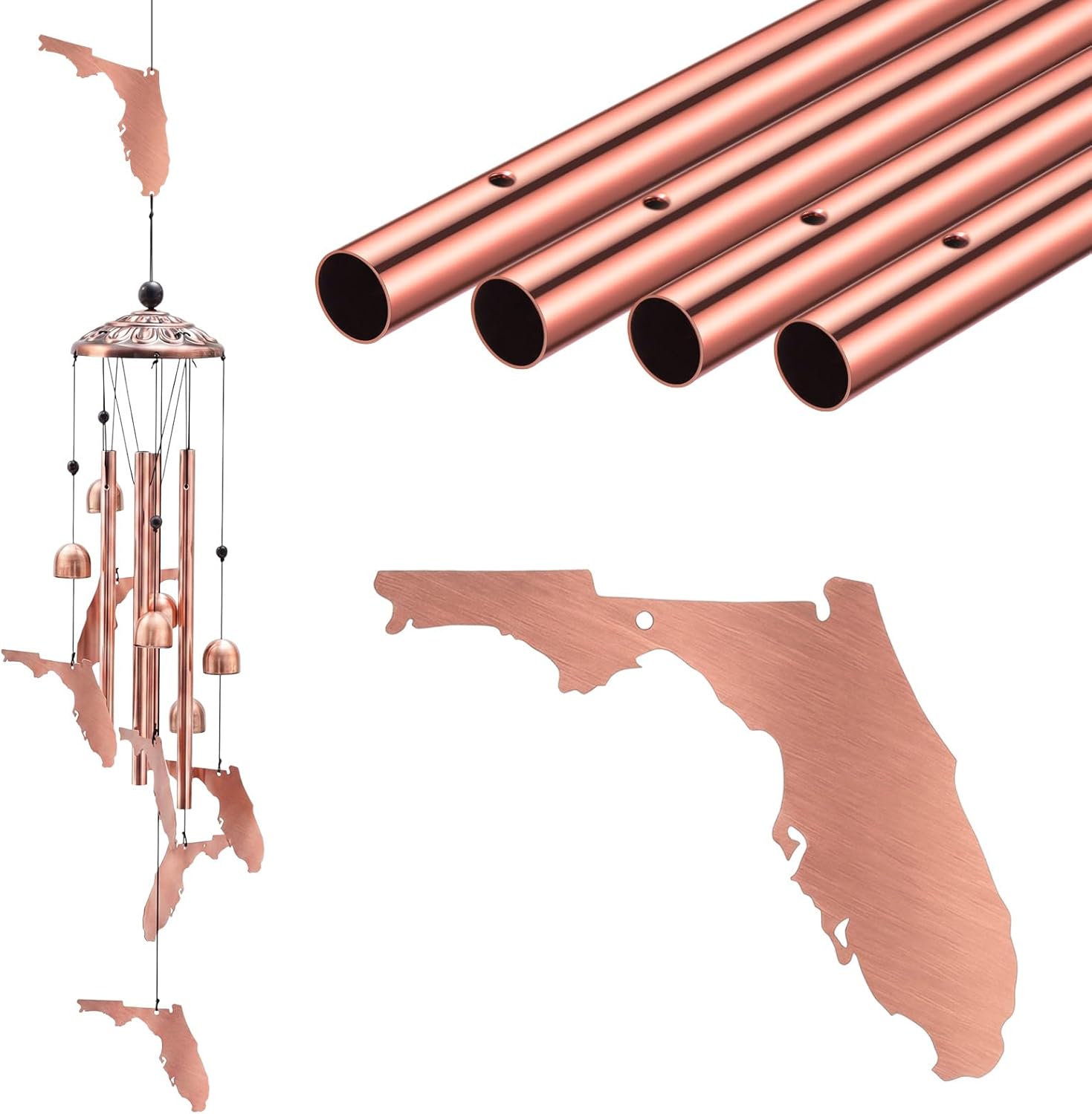 Yuntau Florida Decor Wind Chimes Florida Gifts Souvenirs 36" Outdoor State Map Memorial Wind Chimes with 4 Aluminum Tubes for Garden Hanging Patio Decor