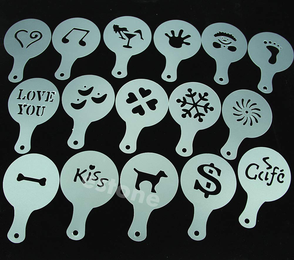 16Pcs for Creative Coffee Stencils Template Strew Pad Duster Spray Art Kitchenware Set Clearance