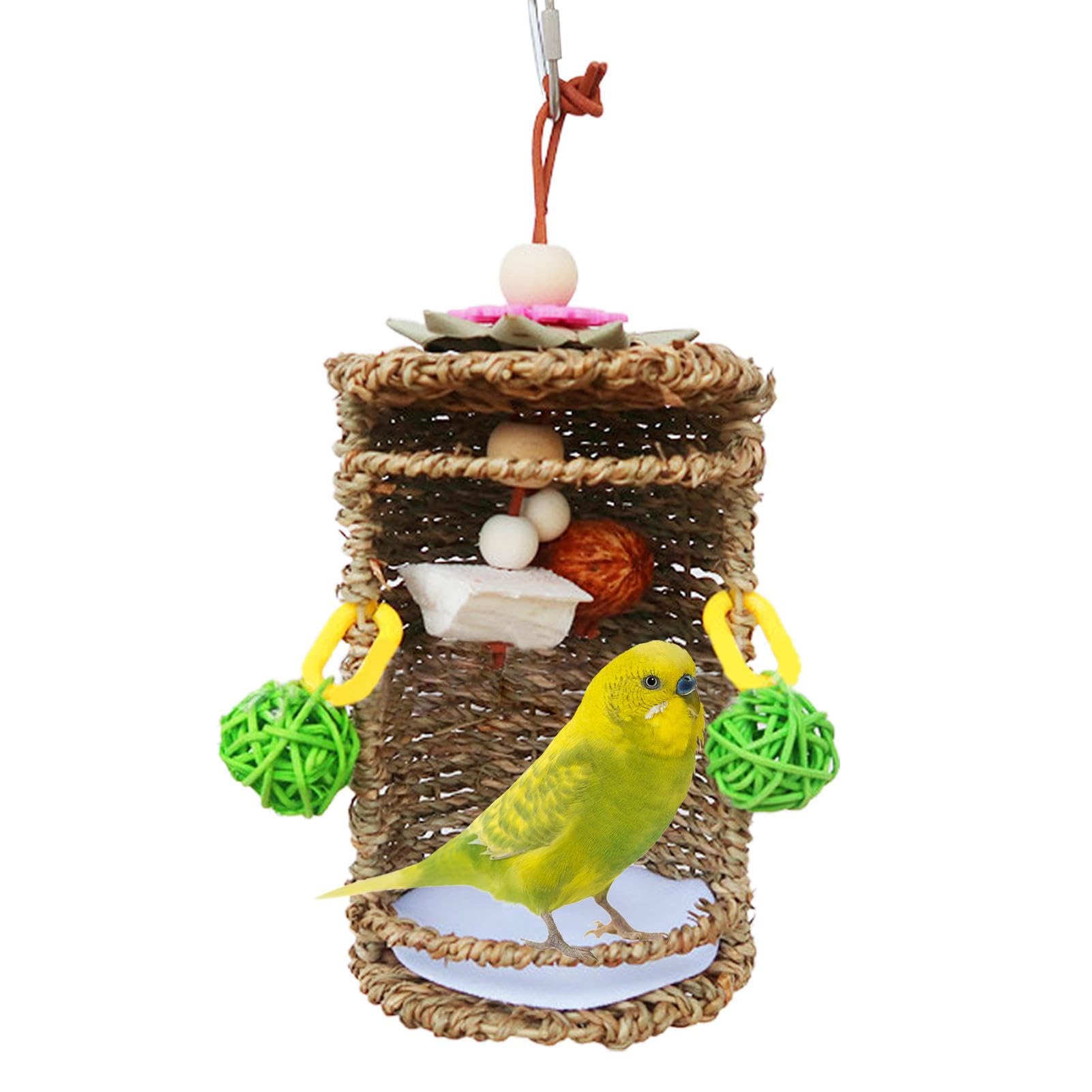 Flavas Parrot Bird Toy Bird Nest Snuggle Hut, Parrots Cave Hammock Tent, Breathable Seagrass Bird House, Swing Nest Toy For Small Birds, Conures, Finches, Cockatiels