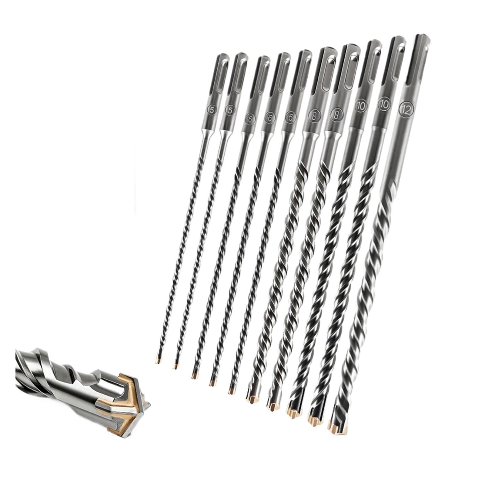 Broca De Martillo De Hormigón for Mampostería De Hormigón, Granito, Mampostería, Puntas De Carburo De Ladrillo, Juego De Brocas De Carburo SDS-Plus(10pcs 210mm Mixed)