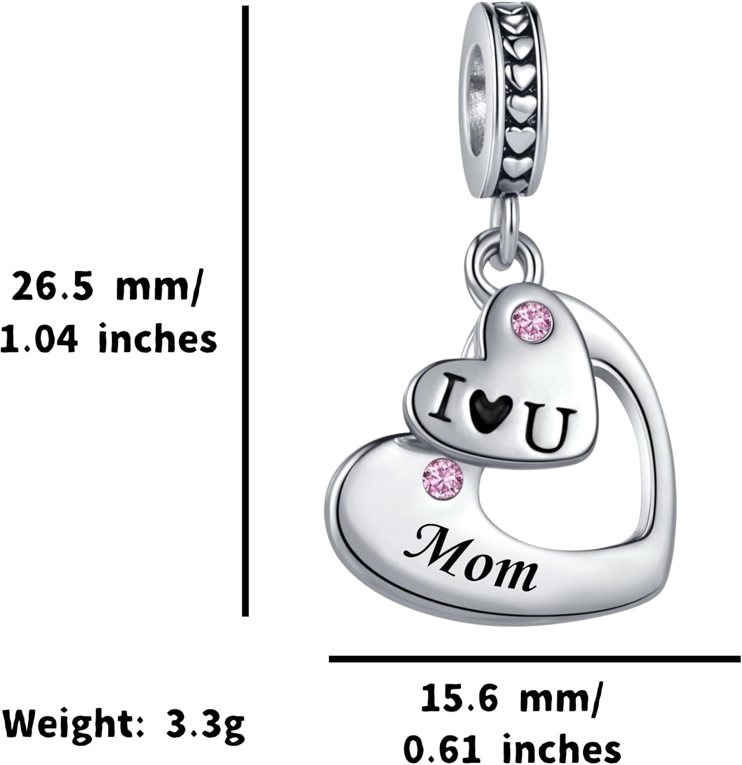 Pink CZ I Love You Split Heart Dangle Charms fit Pandora Charm Bracelets Christmas Birthday Jewelry Gift for Women Family Daughter Sister Mum - Image 4