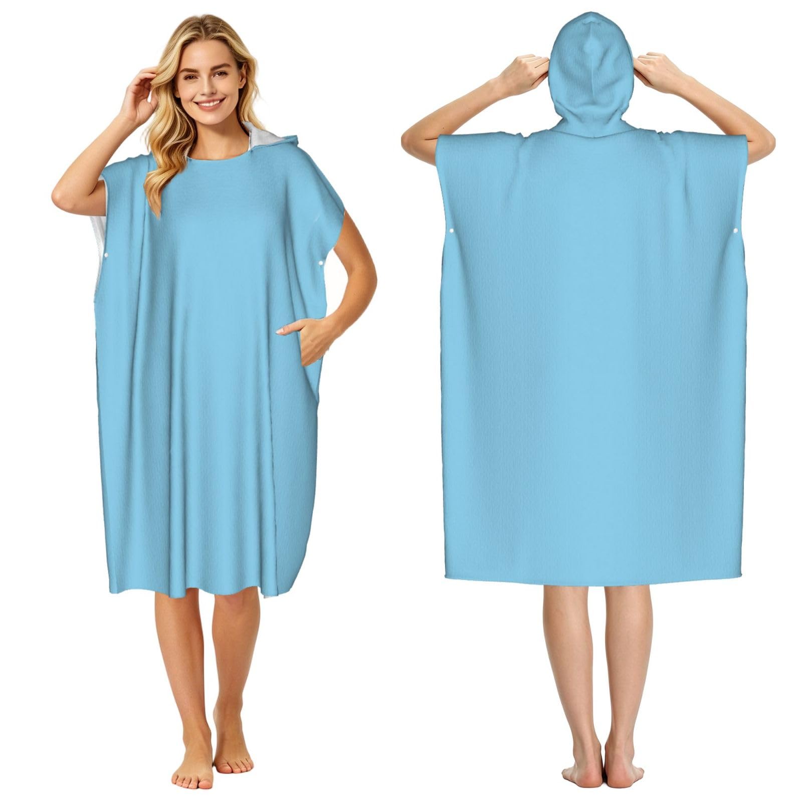 DTHKJNLSF Sky Blue Adult Hooded Beach Poncho Towel
