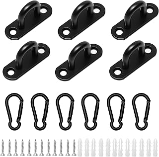 6 Sets Edelstahl Augplatte und Karabiner, U-förmiger Aufhängehaken mit Schrauben und Kunststoffdübeln, Decksplatte Augplatten für Sonnensegel, Decken-Befestigung, Wand-Haken, Decken-Haken