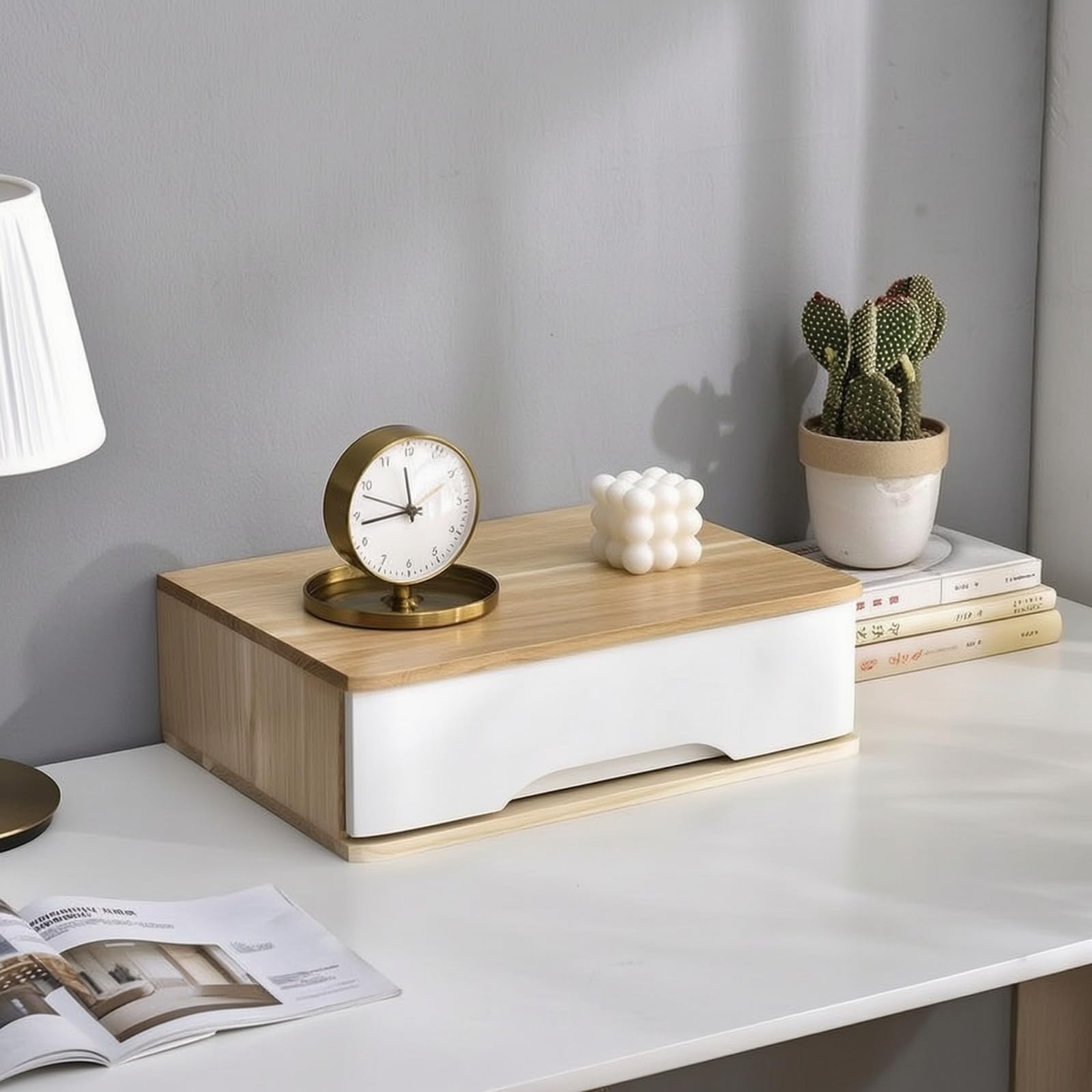 da Scrivania Cassettiera Organizer Contenitore Cassetti in Paulonia con Cassetti Sovrapposti Estraibili Adatto per Camera da Letto Scrivania Studio Spazio Piccolo, Noce, 40 28 31CM
