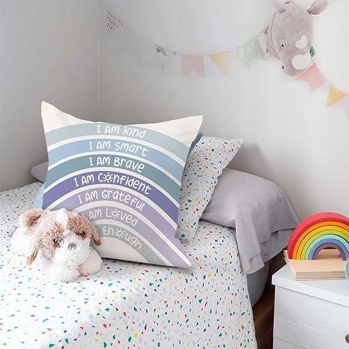 Miniatura 4 de QIYUHOY Fundas de almohada de arco iris para aula, centro de libros, decoración de esquina para sala de juegos, funda de almohada azul, funda de