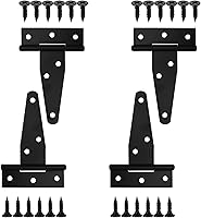 4 Pack 3 Inch Heavy Duty Black T-Strap Hinges for Shed Barn Doors, Gates, Fences - Rustproof Galvanized Iron Outdoor Hardware