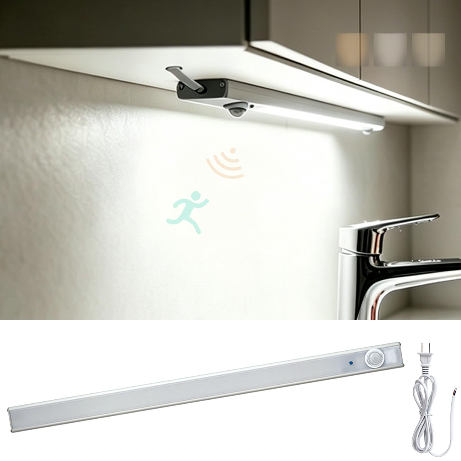 LED Wandleuchten mit Schalter und Steckkabel Wandbeleuchtung mit Bewegungsmelder Unterbauleuchte 3 Farbtemperatur Dimmbar Wandleuchte für Wohnzimmer Schrank Werkbank Küche (Silber,80cm)