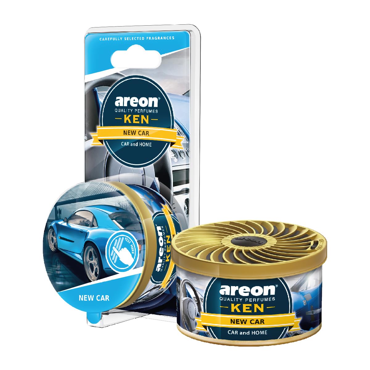 AREON Ken Car Air Freshener New Car Smell Scent Tin Can Mini Top Up Long Lasting Adjustable Vented Lid Home Room 3D Pack of 1