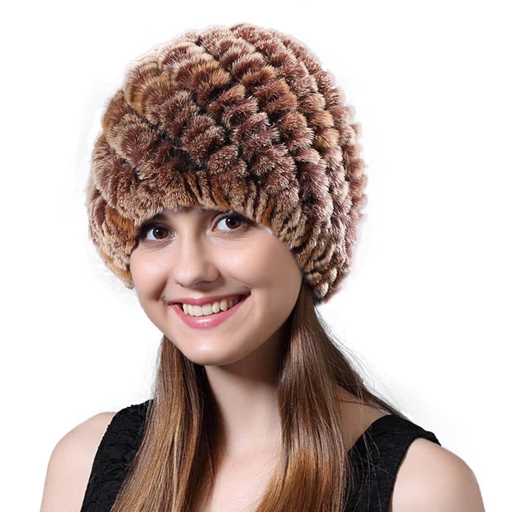 Women Faux Fur Beanie Hat Mixed Color Furry Cap Russian Style Faux
