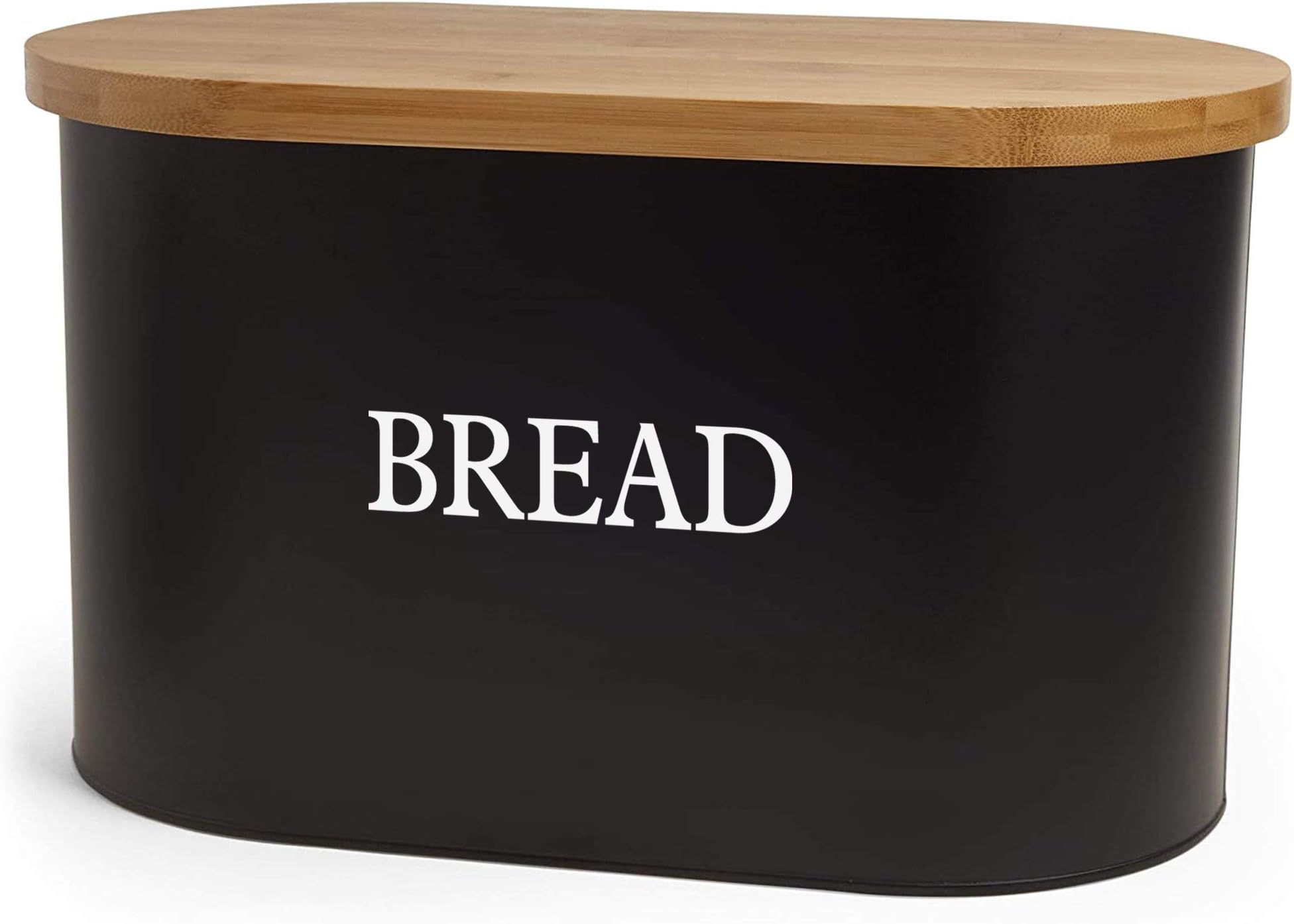 VonShef Bread Bin, Stainless Steel Bread Box with Durable Bamboo Cutting Board Lid, Extra Large Matte Black Countertop Bread Holder for Kitchen, Two Loaf Bread Storage