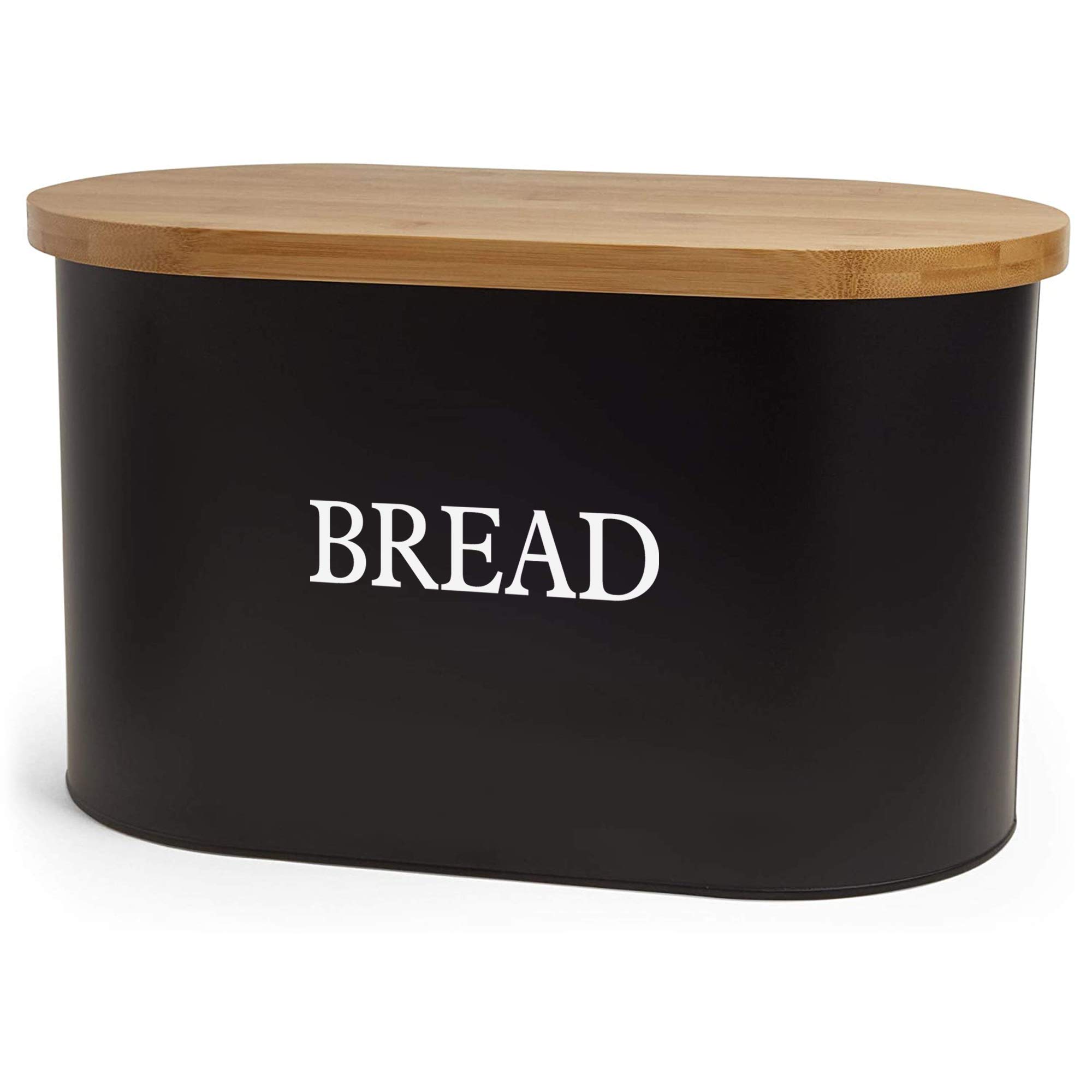 VonShef Bread Bin with Bamboo Lid for Cutting / Chopping Bread Board – Matte Black Bread storage box – Bread Holder Tin for Kitchen Countertop Storage Organisation