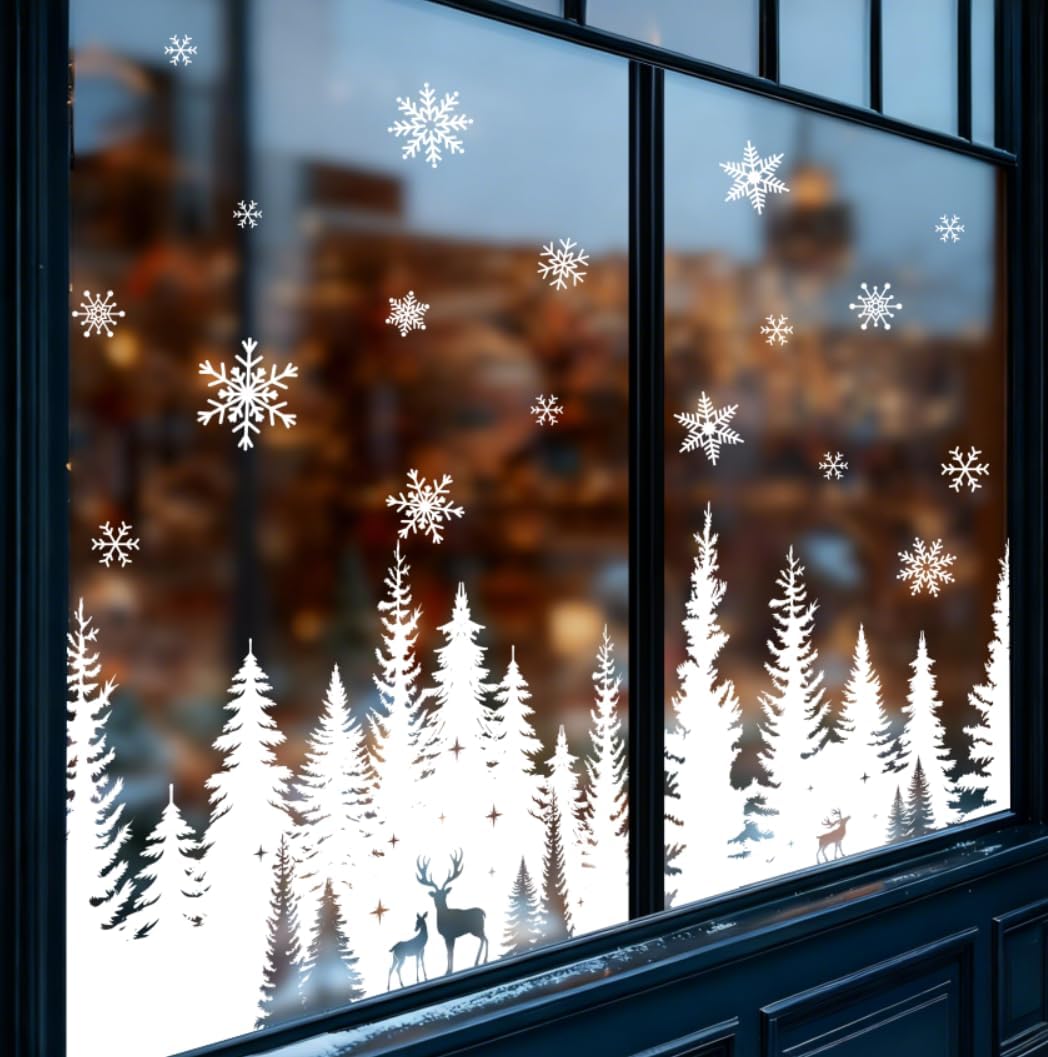 6 Sheet Christmas Window Clings Window Decal White Xmas Tree — view 6