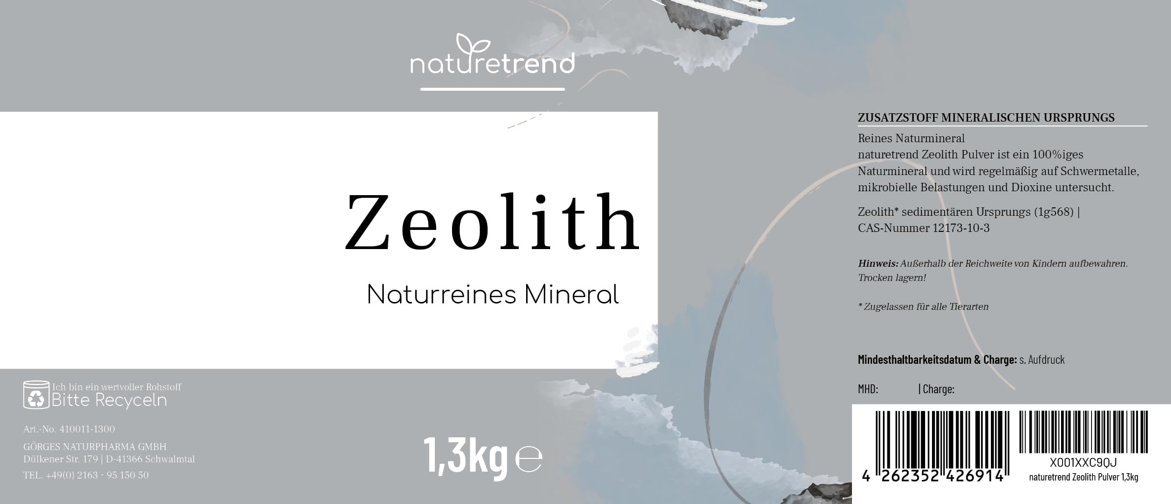 naturetrend TESTURTEIL MUY BUENO 01/24 Zeolita en polvo 1,3 kg – Natural con 94% en calidad premium – Extra finamente molido, pura y natural roca volcánica
