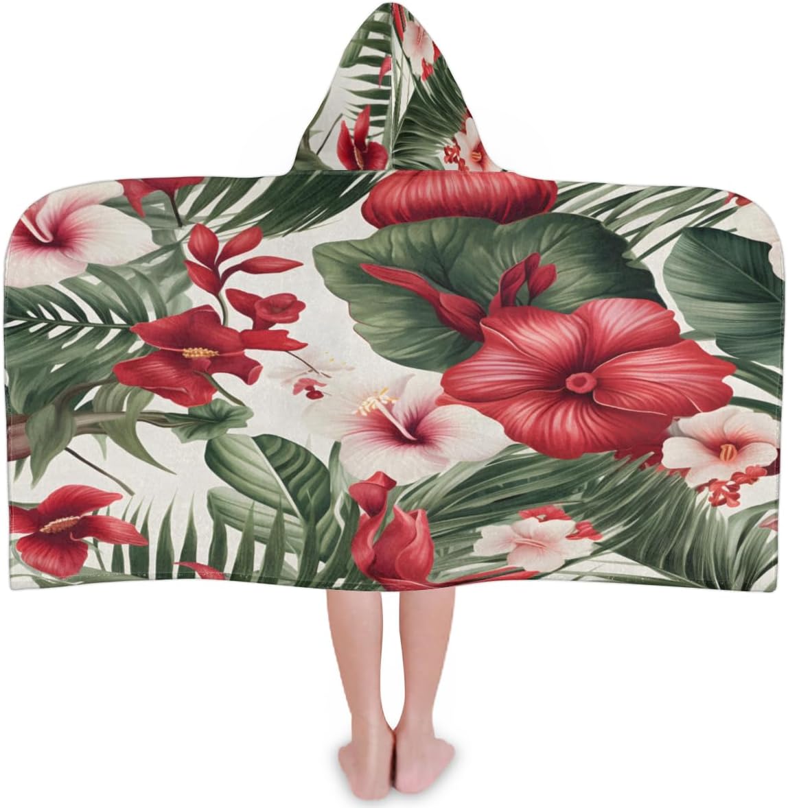 Pardick Kids Bath Towel Tropical Poppy Laeaf Flower Beach Towel with Hood Pool Cover Up for Girls Boys Soft Absorbent Hooded Bath Towel Toddler Towels for Beach, Pool