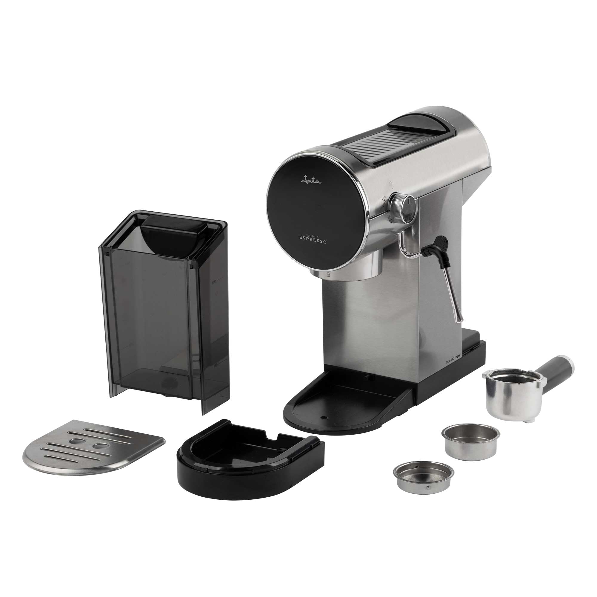 JATA JECA5505 - Cafetera Espresso 20 Bar 1360 W con Pantalla Táctil, Vaporizador de Leche, 1 y 2 Tazas, Depósito 0,9 L, Calienta Tazas, Desconexión Automática