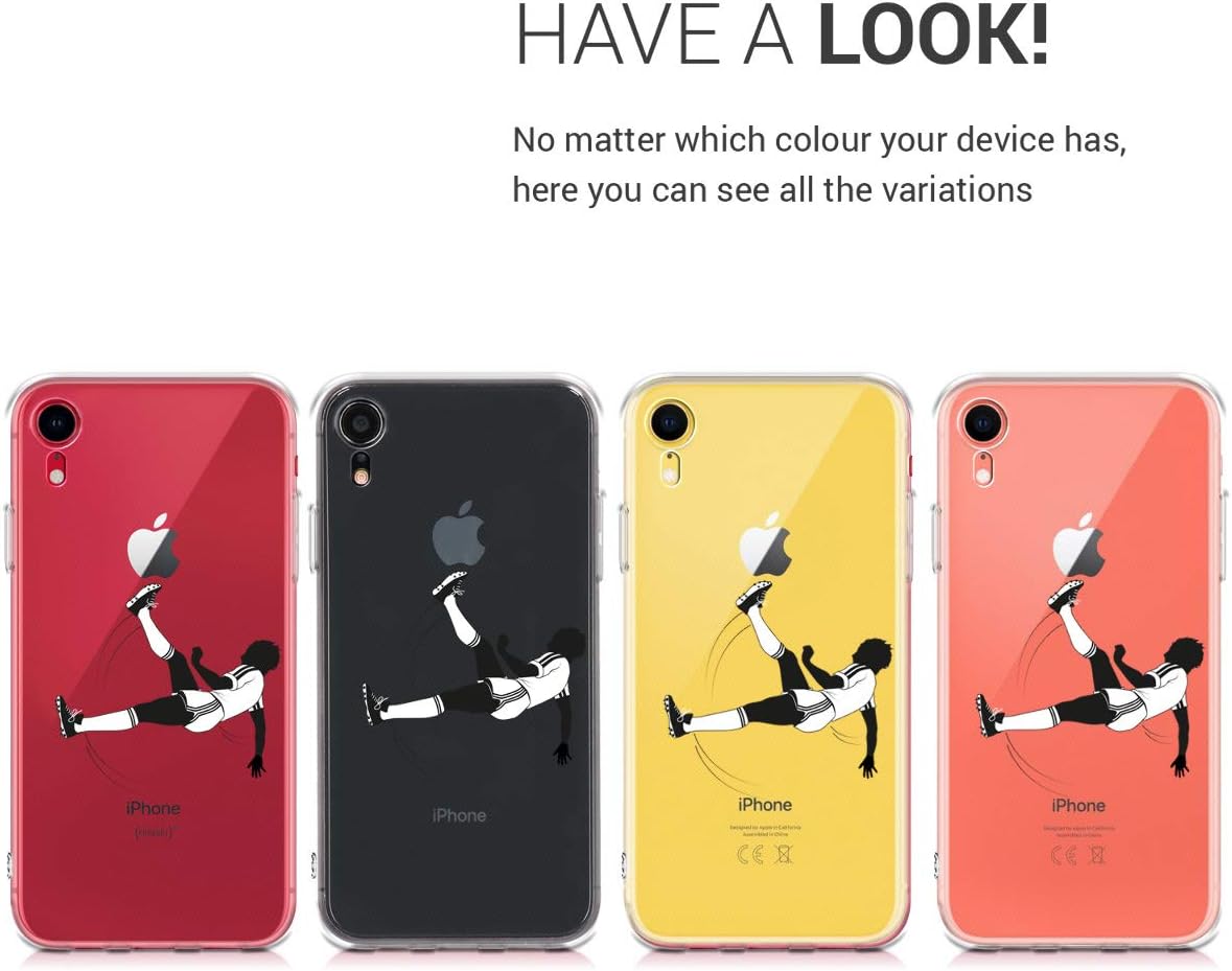 kwmobile Clear Case Compatible with Apple iPhone XR - Phone Case Soft TPU Cover - Soccer Player Black/White/Transparent