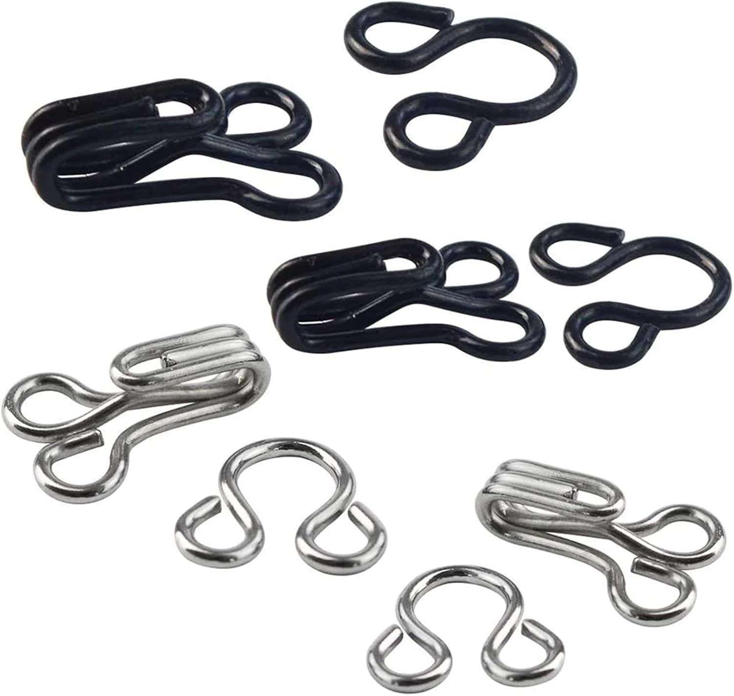 Hook and Eye Sewing 400pcs Sewing Hooks and Eyes Invisible Fastener for Bra Skirt Clothing Repair Trousers Fasteners Tool(Black,11.5mm)