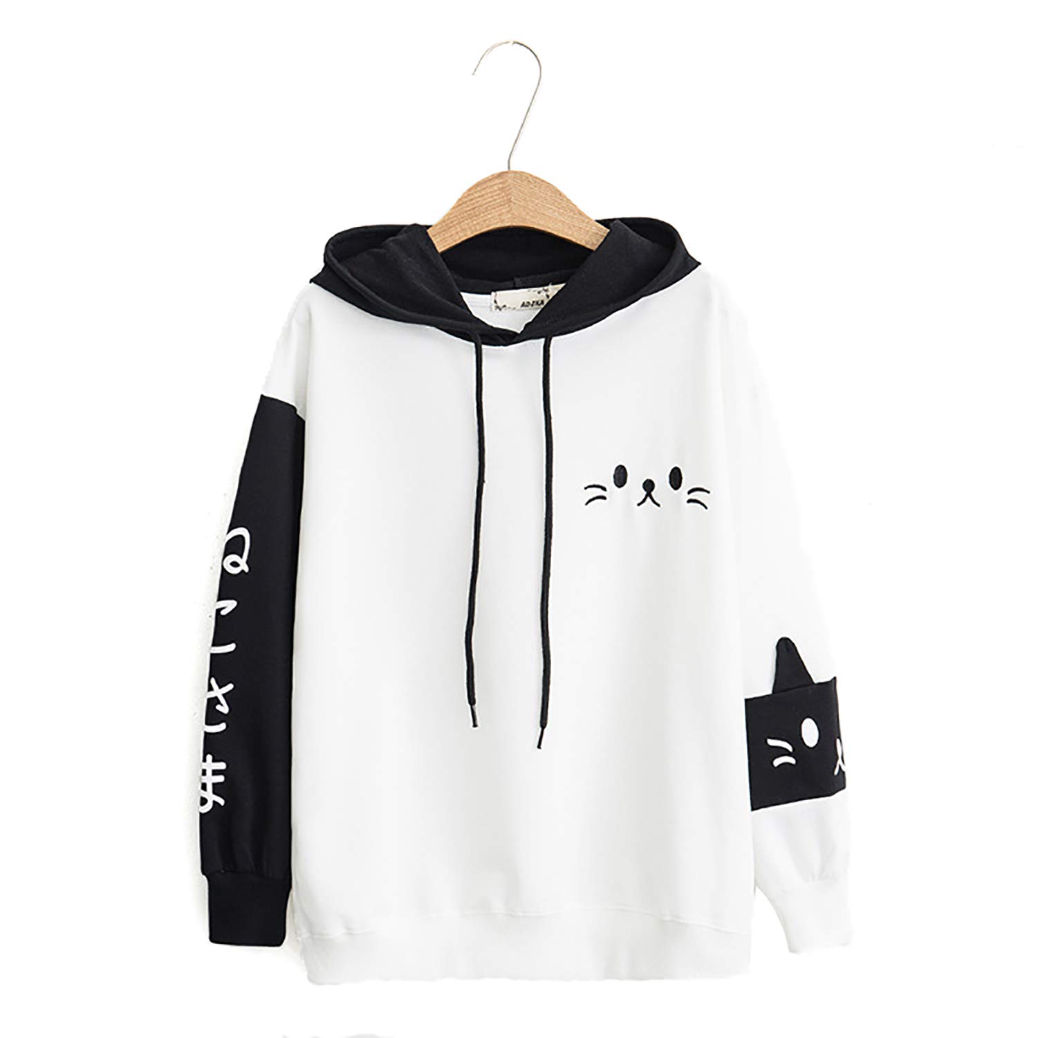 JUNG KOOK Womens SEN Female Cute Japanese Style Loose Long Sleeve Striped Hooded Sweater