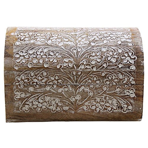 STORE INDYA Regalos del d?a de Madre Navidad Regalos Mango Joyer?a de Madera de Almacenamiento Cajas Organizador Mano Tallada con Motivos Florales Cover