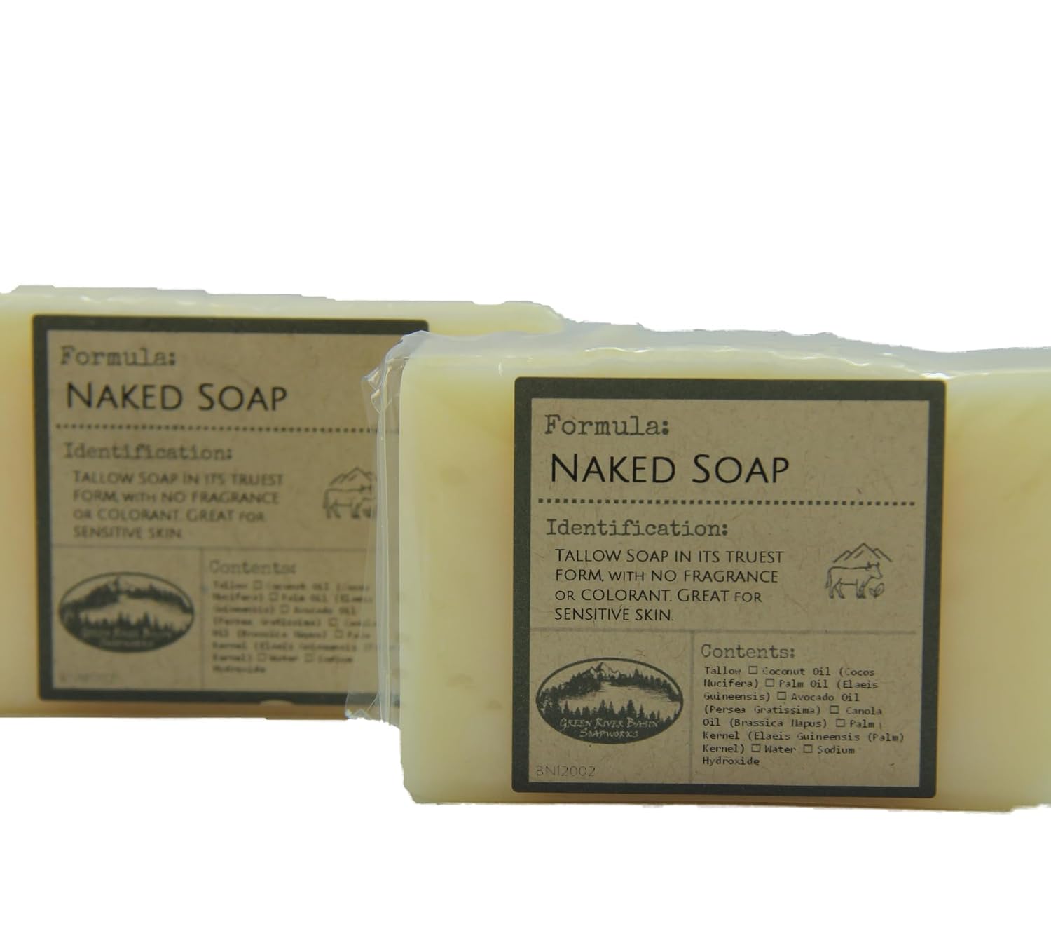 Naked Soap – Unscented Tallow Bar Soap, Grass-Fed Wyoming Tallow with Coconut, Palm & Avocado Oil – Fragrance-Free, Gentle Cleanser for Sensitive Skin – Small Batch, Handcrafted in Wyoming (1 Bar)