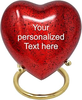 Customize Personalize Cremation Urn for Ashes Keepsake Red Heart Urn with Case Box and Brass Stand Mini Pet urn for Your Loved one Adult Funeral Burial for Adults and Infants (RED Heart)