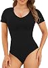 POSESHE Women's Plus Size Bodysuit V neck Short Sleeves Casual Basic Bodysuit Tops Jumpsuit T-shirts