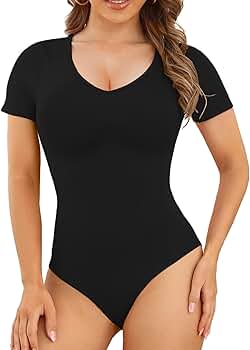 Amazon.com: POSESHE Women's Plus Size Bodysuit V neck Short