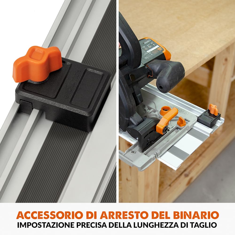 Evolution Power Tools ST1400-G2 Guida per Seghe Circolari/Binario | Universale per la maggior parte delle marche Makita, Bosch, Festool | 1,4 m (2 x 700 mm) Accessorio di arresto finale incluso
