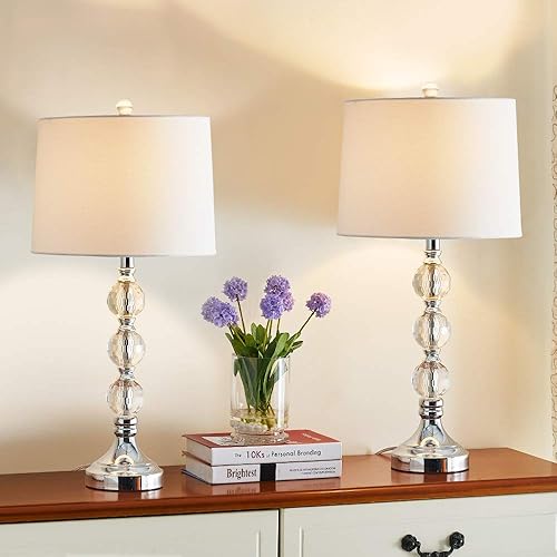 Maxax Juego de 2 lámparas de mesa de cristal de 27.5 pulgadas para sala de estar, regulables de 3 vías, modernas lámparas de mesita de noche de