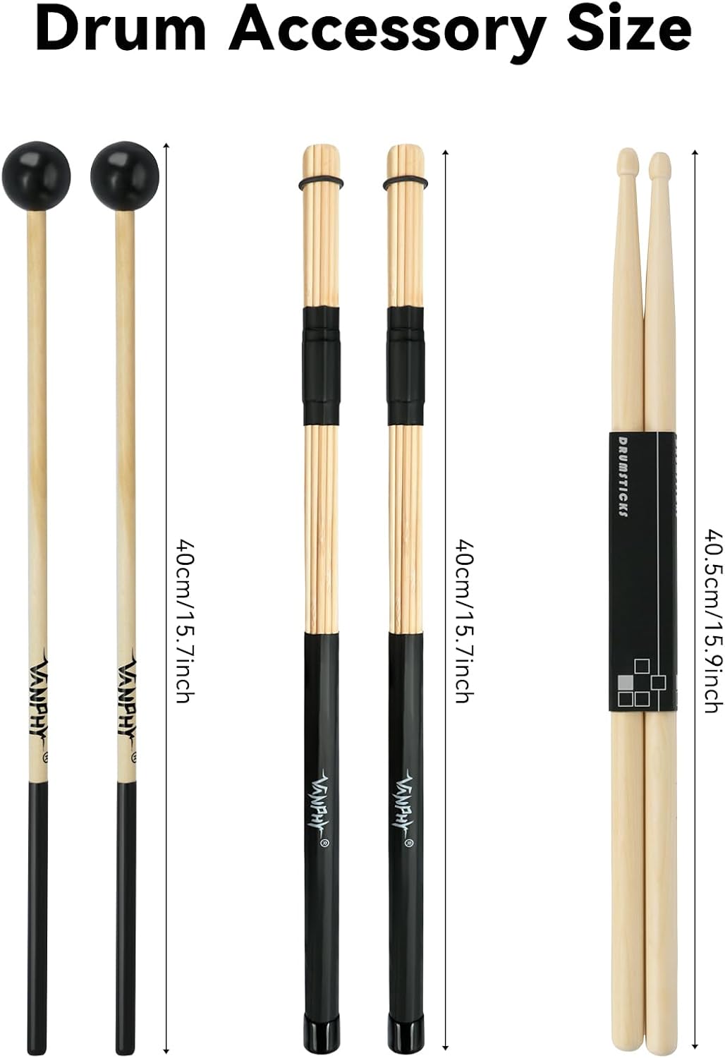 Drum Stick Bag Set Include 5 Pair Drum Sticks Mallets Brushes Set | with Portable Storage Black Bag Percussion Instrument Accessories for Jazz Acoustic Drummer Practice, Rock Band, Students