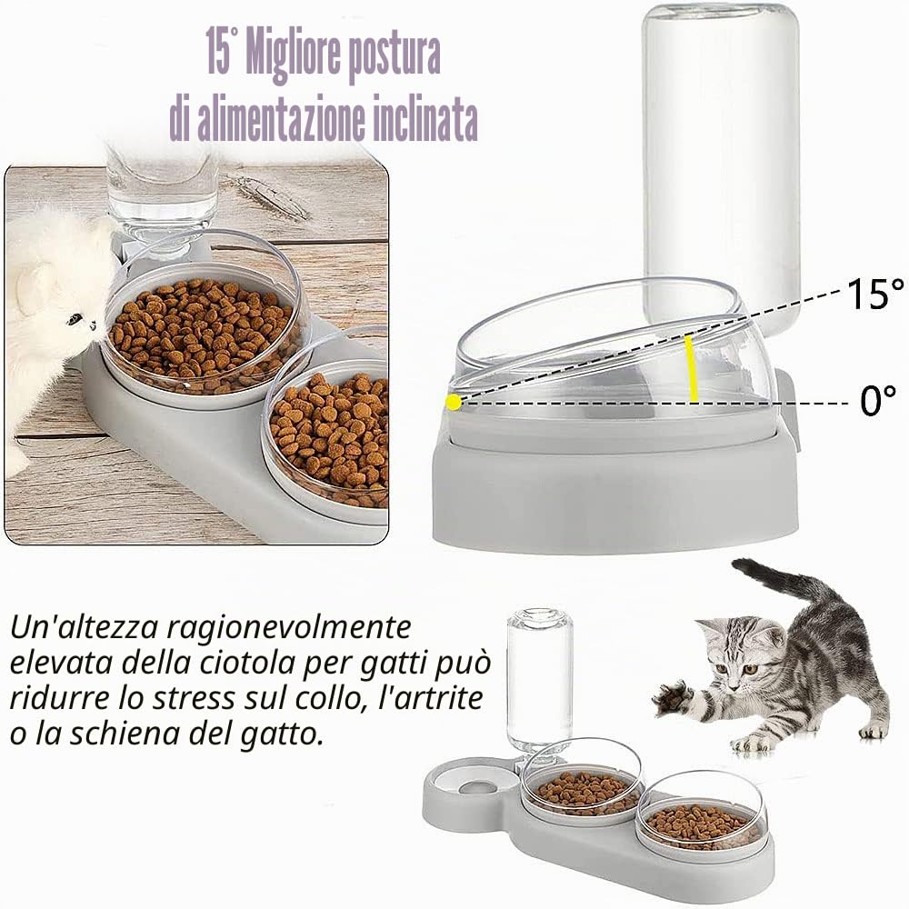 Set Ciotola Rialzata Per Gatti Ciotola Inclinata 15° Con Ciotola Per L'acqua Per Cani Gatti
