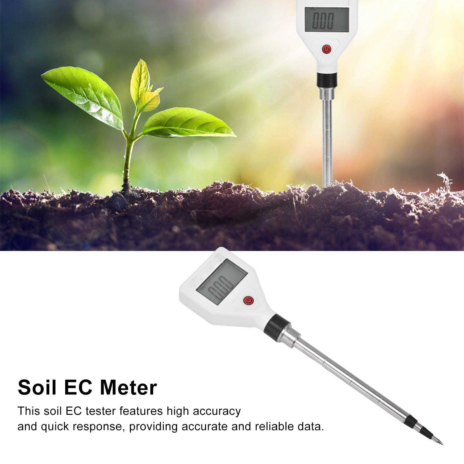 Tester Ec del suolo, Tester di conducibilità del suolo, Misuratore di umidità del suolo, Tester Ec del suolo Lcd trasparente Risposta rapida ad alta precisione Piccola conducibilità del suolo durevole