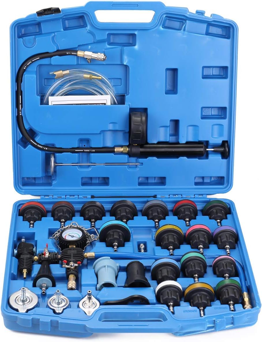 28pcs Coolant Pressure Tester Kit Radiator Pressure Tester Kit Equipped with a Toolbox, Suitable for Cooling Systems in Automobiles, Motorcycles, and Trucks