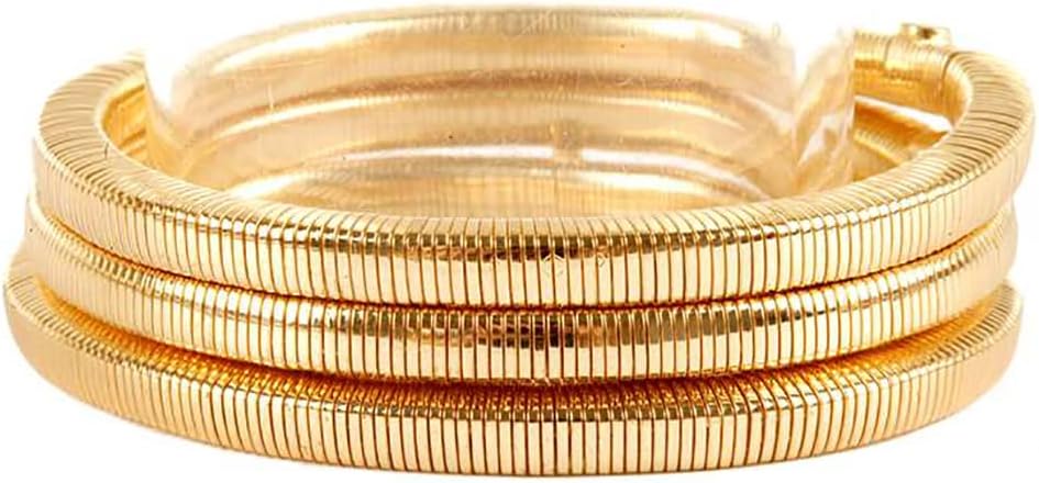 Rosemarie & Jubalee Women's Sleek And Stylish Omega Chain Coil Stretch Bracelet Set, 7.25"