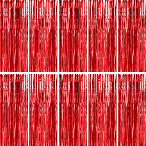 BTSD-home Red Foil Fringe Curtain 10 Pack 3 x 8 Ft School Spirit