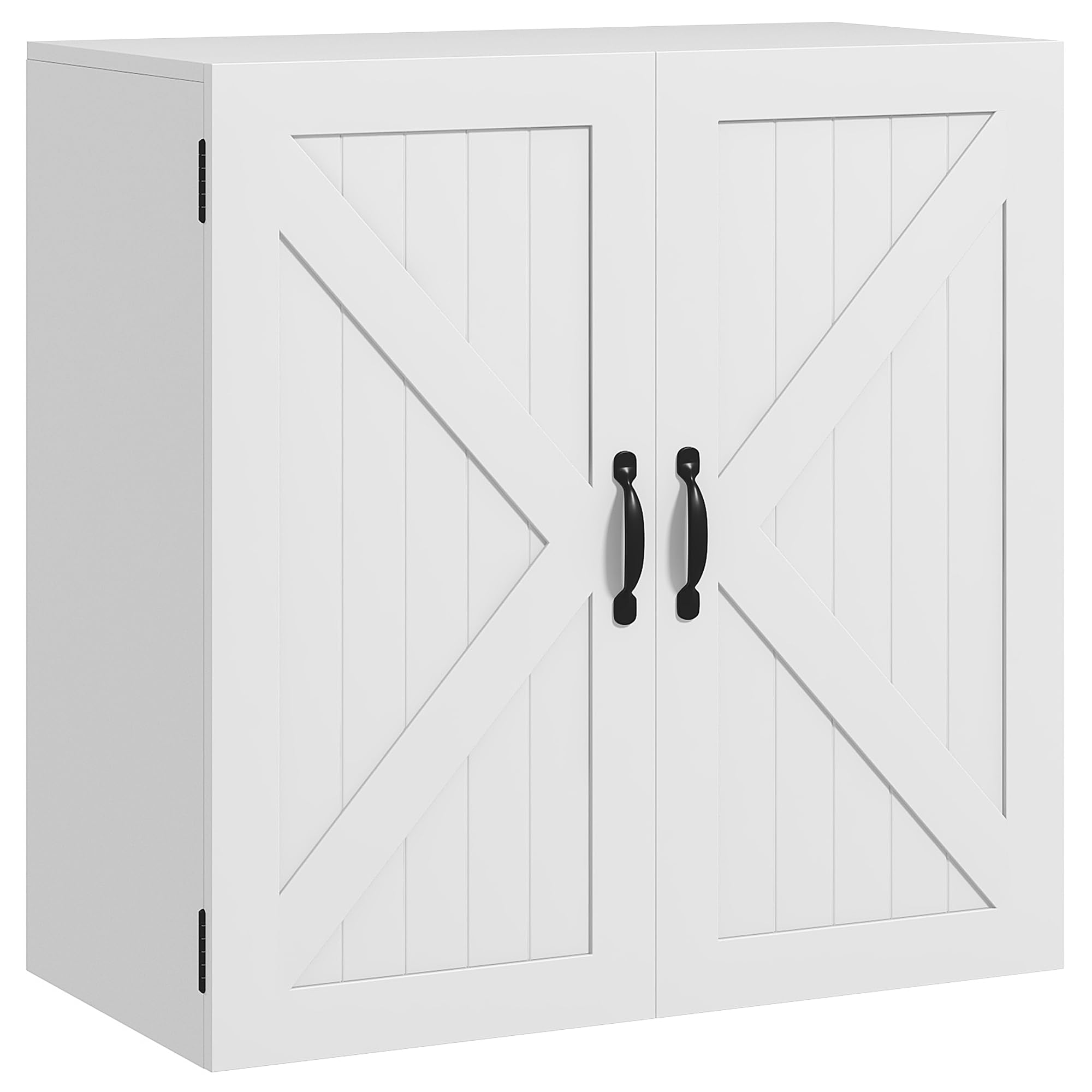 kleankin Armadietto Pensile da Bagno in Legno, Mobile Bagno a Parete Salvaspazio Stile Country con Ripiano Regolabile, 60x30x60cm, Bianco