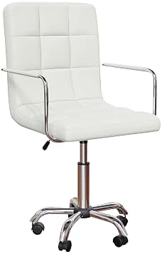 Vida Designs Clabo - Silla de Oficina de Altura Ajustable, Silla de Escritorio de Cuero con Brazos y Ruedas para Trabajo en casa y Estudio (Blanco)