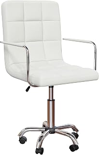 Vida Designs Clabo - Silla de Oficina de Altura Ajustable, Silla de Escritorio de Cuero con Brazos y Ruedas para Trabajo en casa y Estudio (Blanco)