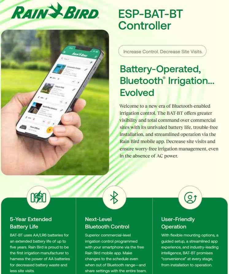 Rain Bird ESP-BAT-BT1 Controller Features Diagram