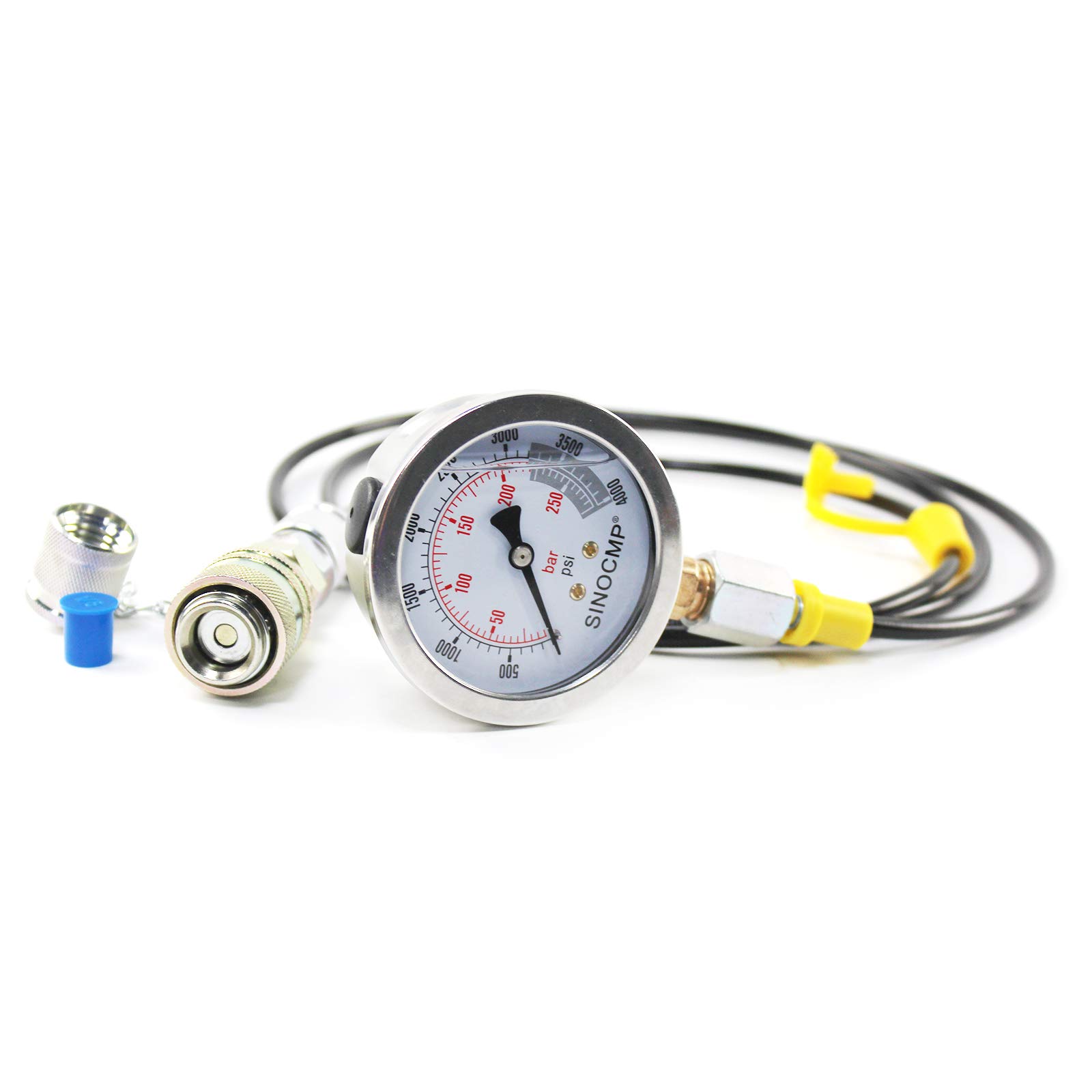Kit di Raccordo per Prova di Pressione idraulica 25 MPA/4000 PSI Kit manometro con 1 manometro, 1 Tubo Flessibile di Prova e 2 raccordi per Macchine edili escavatrici, 2 Anni