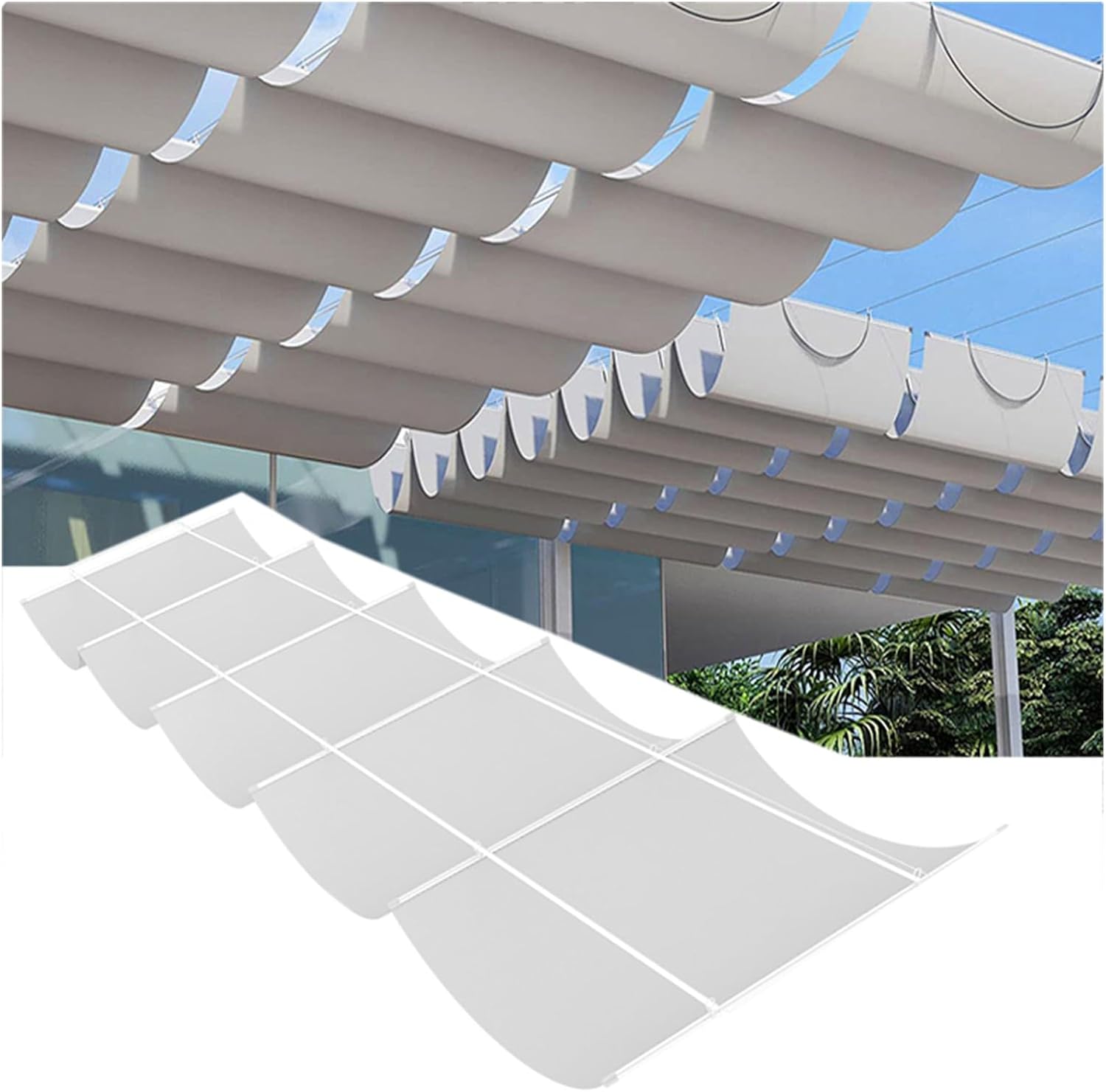 格納式ウェーブシェードセイル、カスタマイズされた格納式パーゴラシェードカバー、パーゴラ屋根キャノピーキット、スライドワイヤーウェーブ