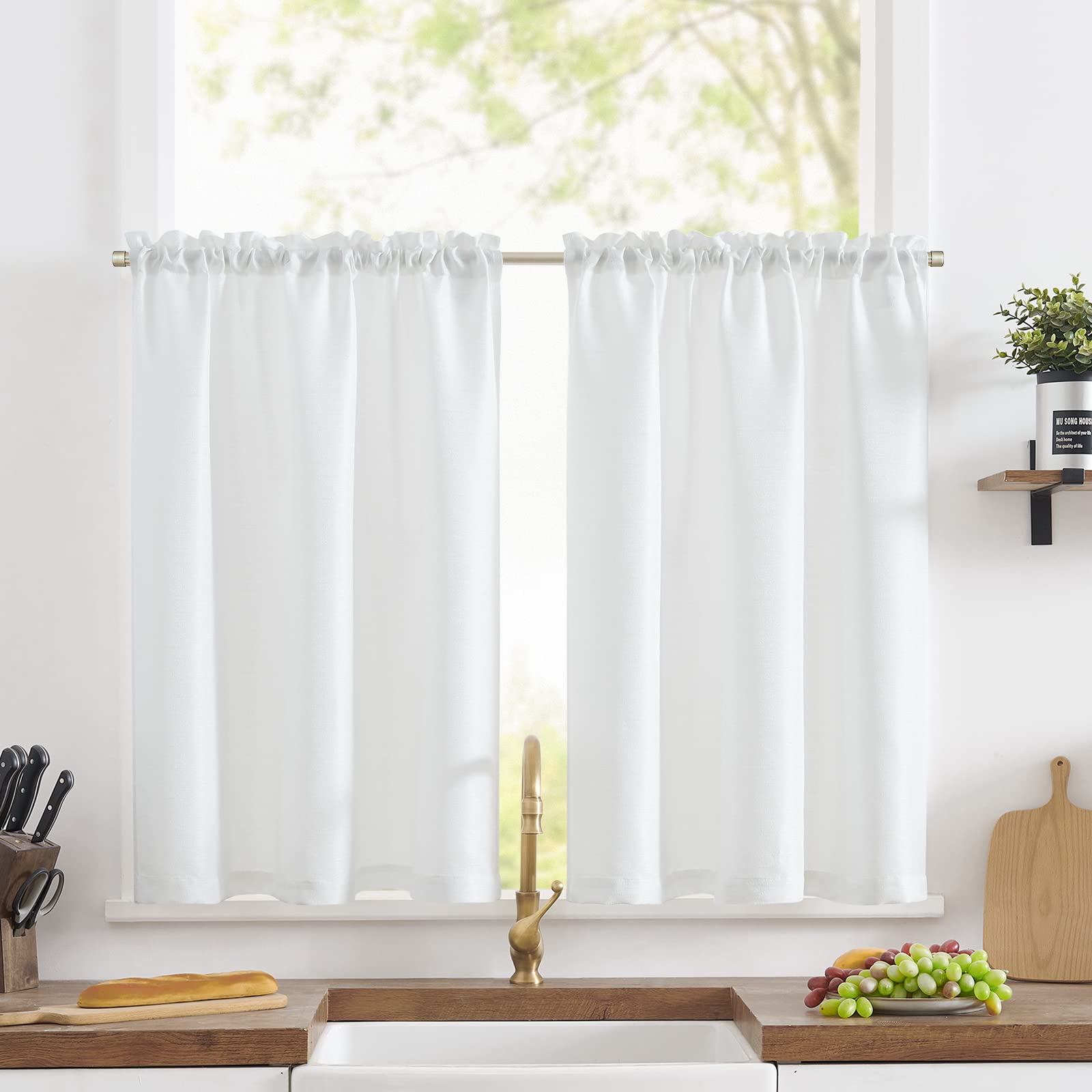 jinchan White Kitchen Curtains 24 Inch
