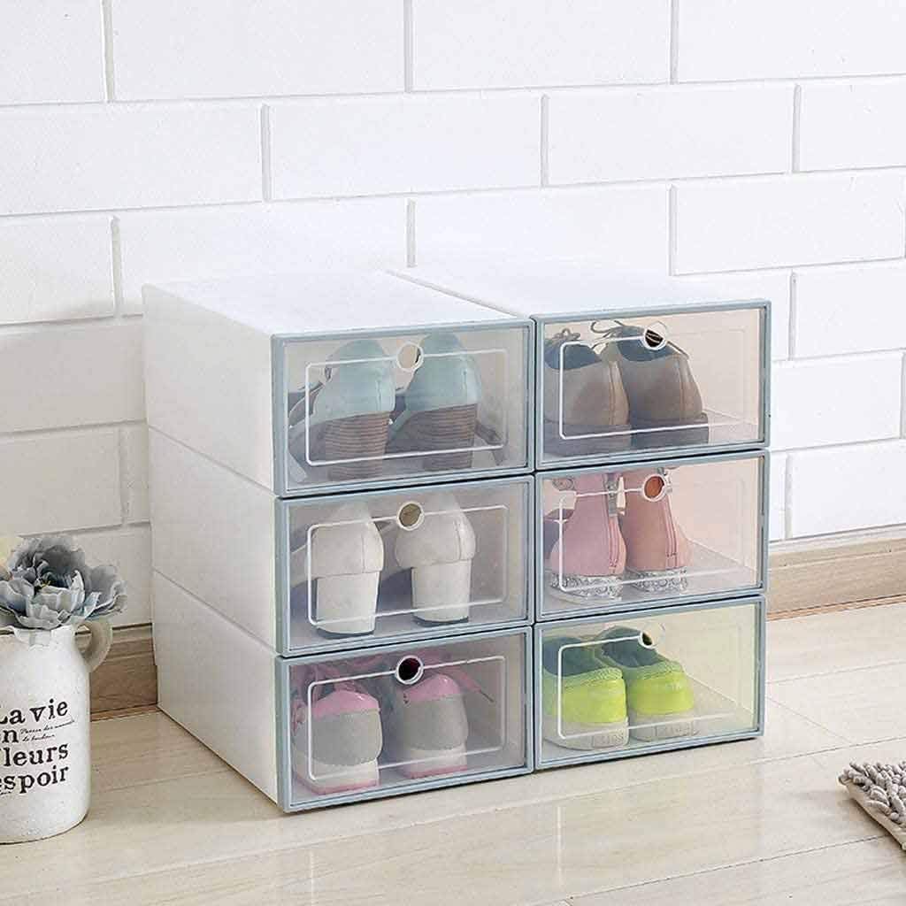 Stackable Shoe Storage,Multifunction Unisex Transparent Shoes Storage Box with Cover 34x24x13cm