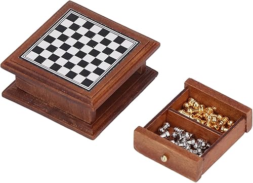Miniatura 7 de Juego de ajedrez en miniatura, mini colección de casa de muñecas 1:12, juego de ajedrez internacional, mini ajedrez con tablero de ajedrez, mini
