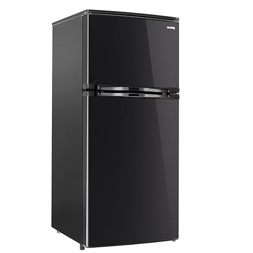 RecPro 4.4 Cu Ft 12V RV Refrigerator with Freezer | Frost-Free, Black Finish | Adjustable Shelves, Reversible Door, Built-In Lock | Off-Grid Camper Fridge | 19.5”W x 23.5”D x 43.5”H