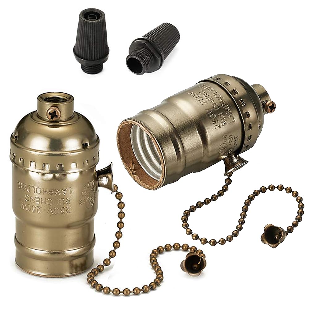 Onite 2-Pack E26 Lamp Socket Replacement with Pull Chain Switch