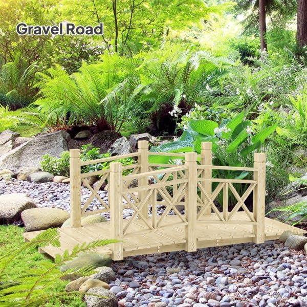 4.7 ft. Wooden Garden Bridge with Safety Rails, Backyard Bridge Footbridge for Ponds, Creeks, Streams, Carbonized